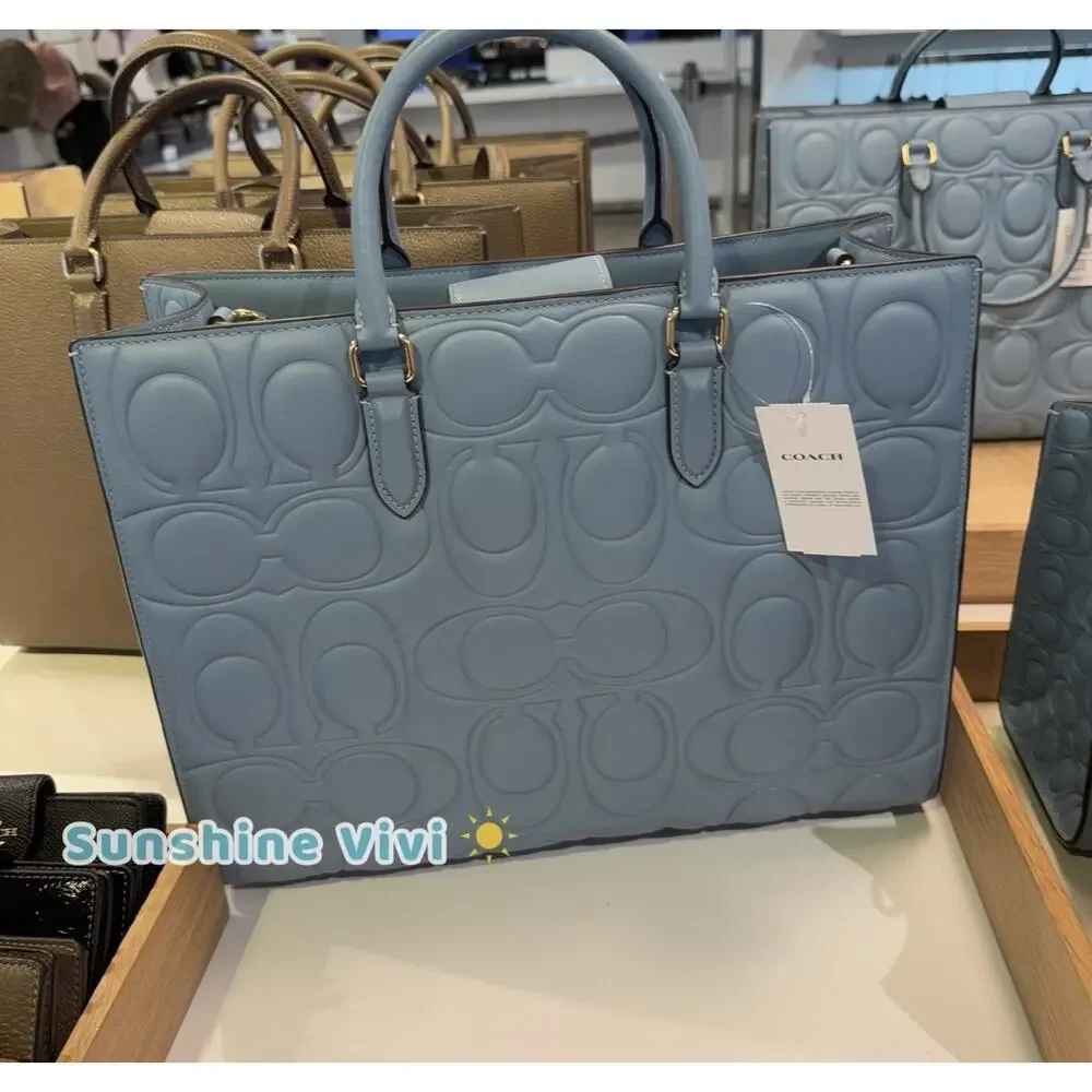 NWT Coach Maggie Large Tote Bag in Signature CY672 smooth leather Gold/Azure